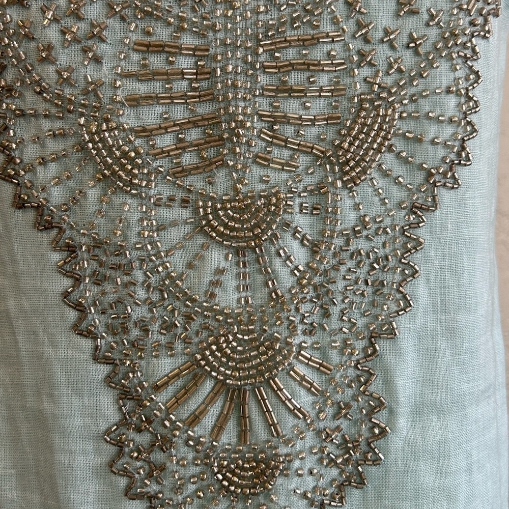 Bella Tu Jeanne D’ Gopi Vaid Linen Beaded Dress 6 Mint Blue Sleeveless India - Picture 13 of 14
